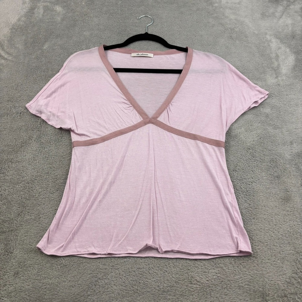 Ulla Johnson Babydoll Deep V-Neck T-Shirt Womens S Pink Short‎ Sleeve Y2K Sheer